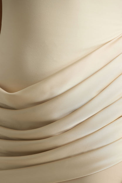 Akari Cream Crew Neck Maxi Dress With Satin Skirt