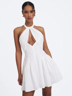 Jordyn White Cotton Poplin Keyhole Halter Mini Dress