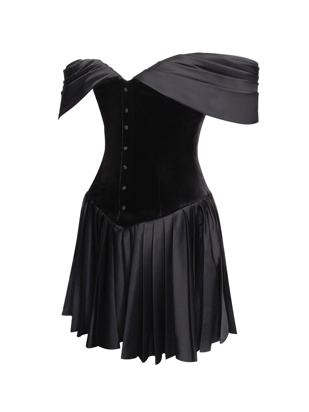 Echo Black Velvet Off shoulder Pleated Mini Dress