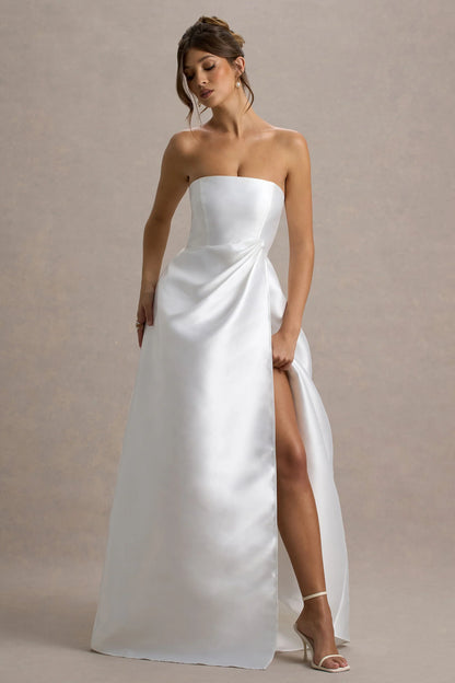 Universe White Bandeau Split Puff Skirt Maxi Dress