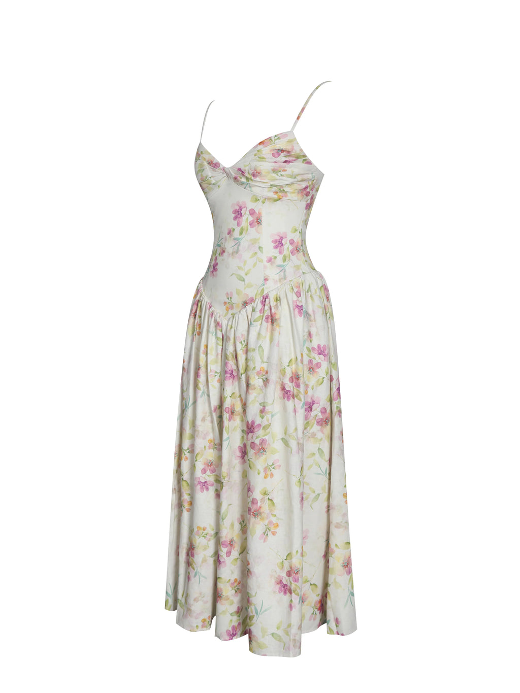 Jacinda Yellow Floral Print Linen Midi Dress