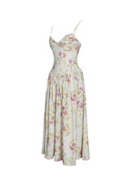 Jacinda Yellow Floral Print Linen Midi Dress