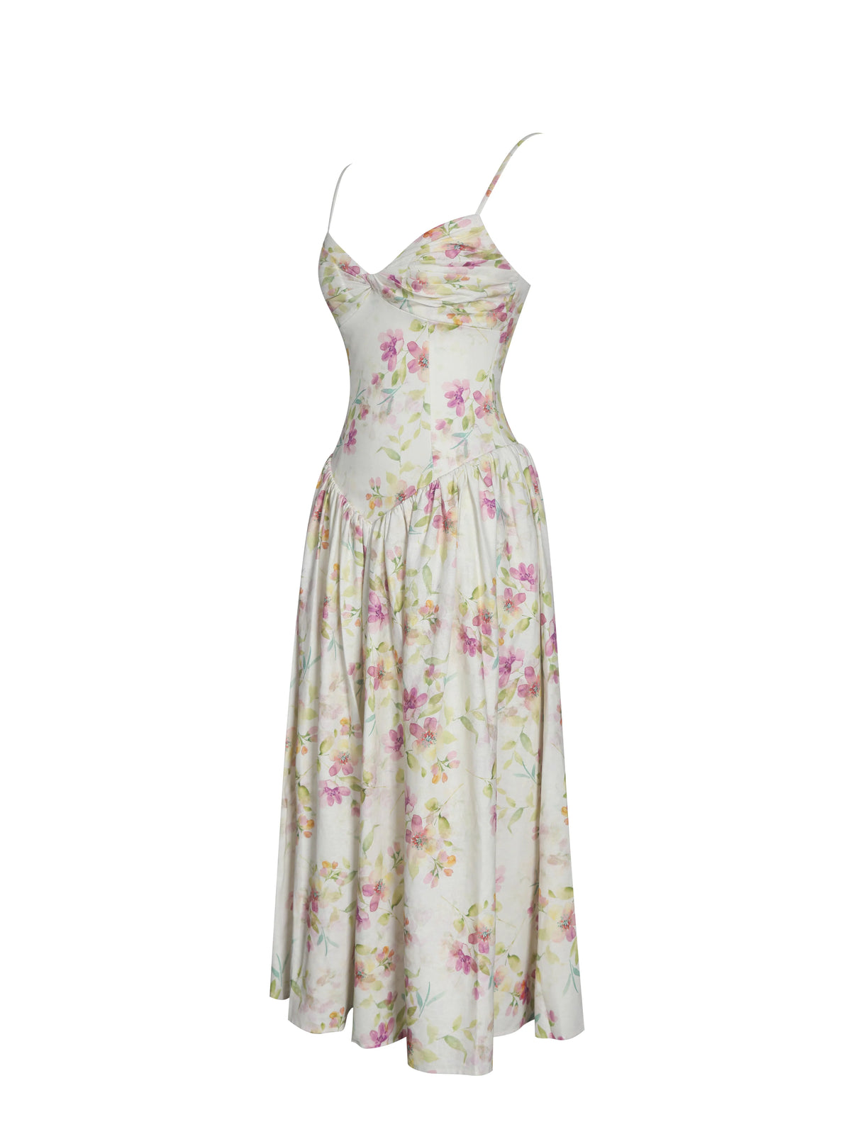 Jacinda Yellow Floral Print Linen Midi Dress