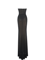 Fatima Black Crystal Sleeveless Corset Mermaid Maxi Dress