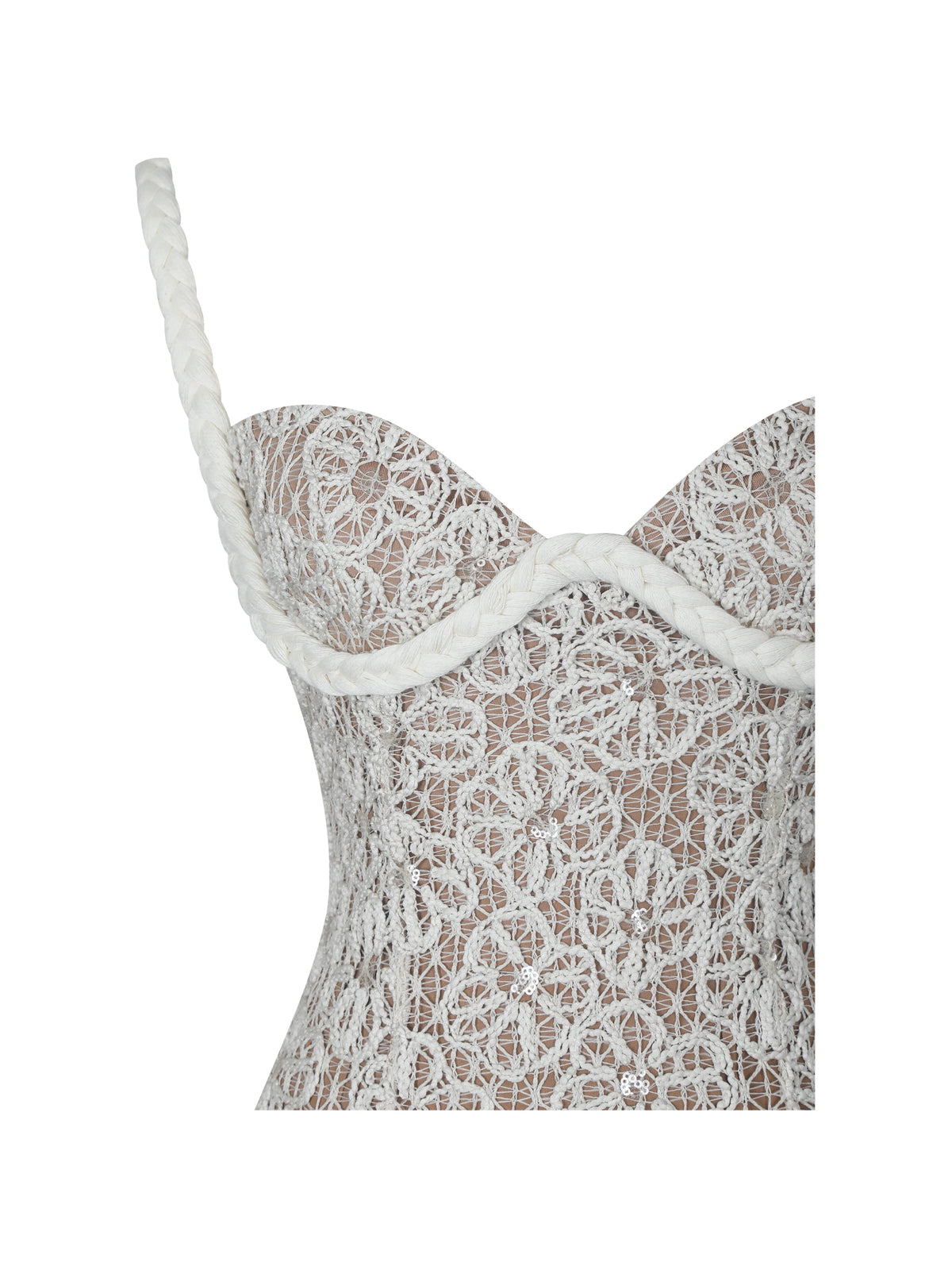 Taliyah Cream Braided Strap Chunky Lace Mini Dress
