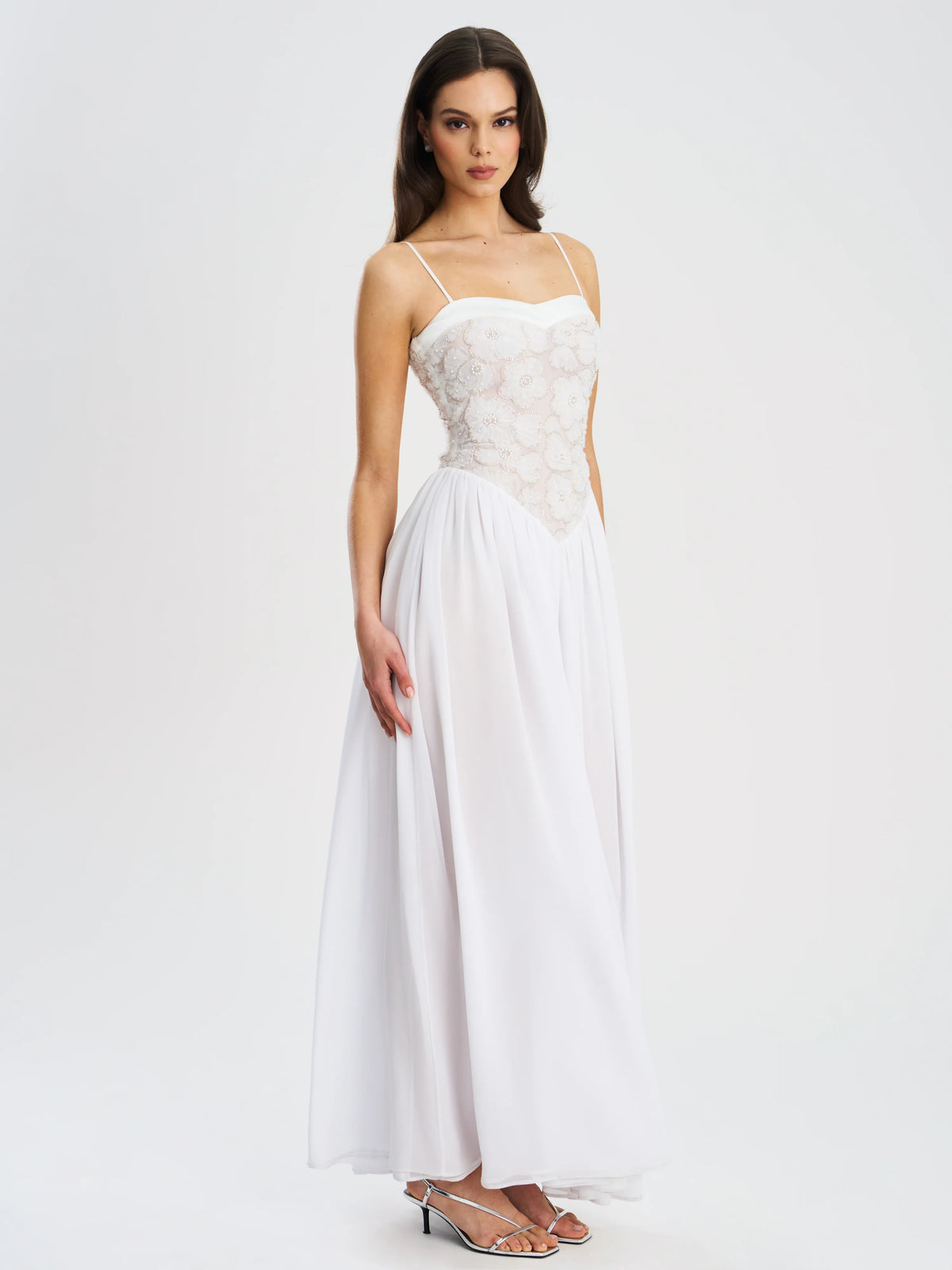 Ucille White Embroidered Chiffon Maxi Dress Archive Sale