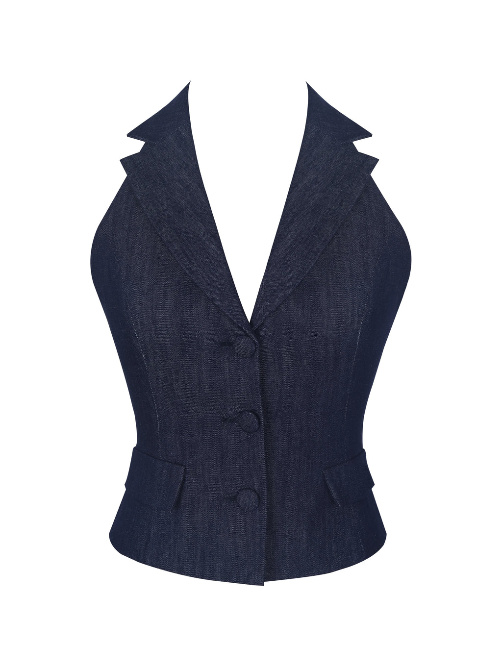 Mavis Indigo Denim Halter Single Breasted Lapel Top