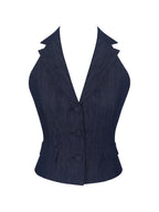 Mavis Indigo Denim Halter Single Breasted Lapel Top