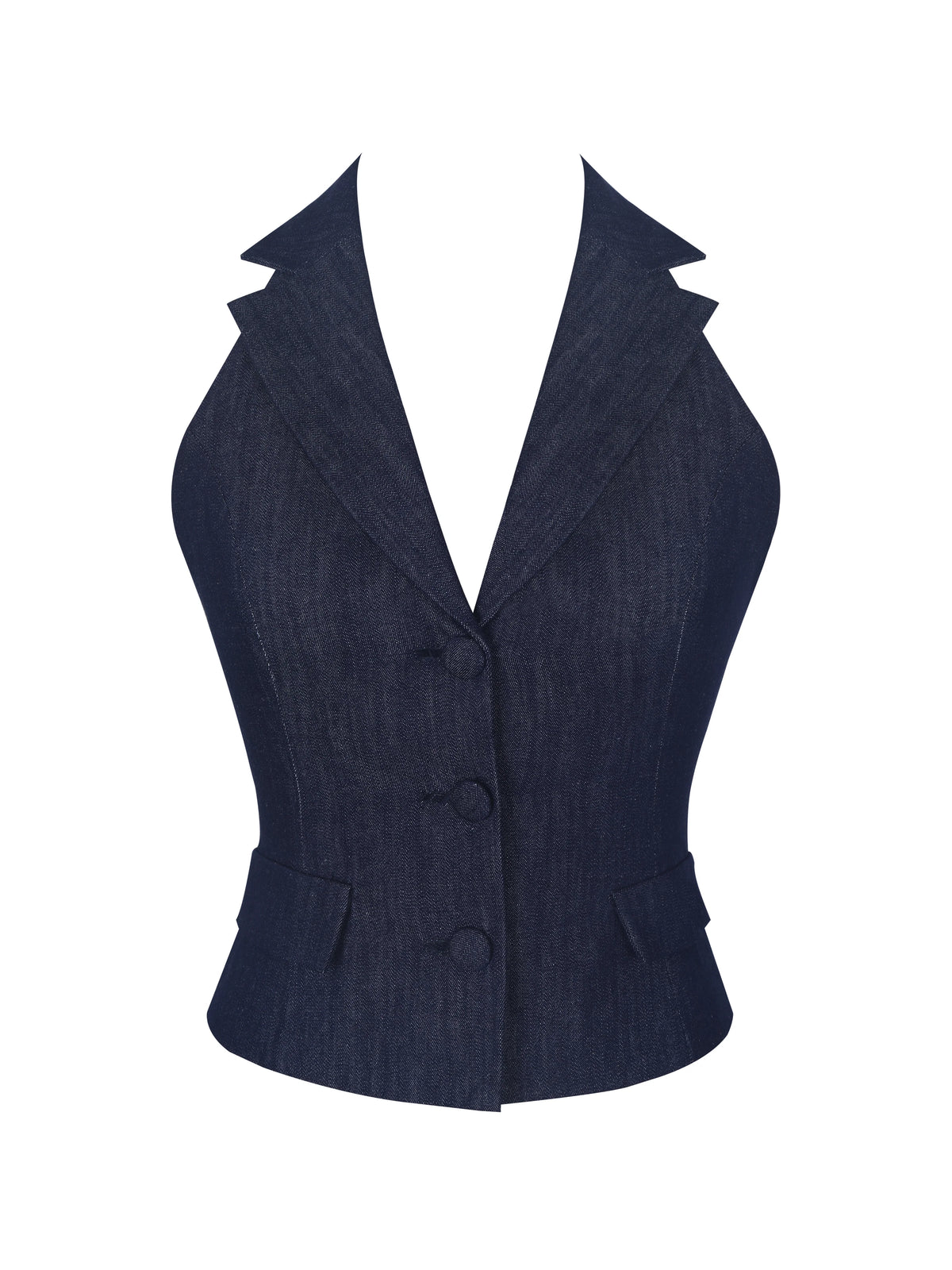 Mavis Indigo Denim Halter Single Breasted Lapel Top