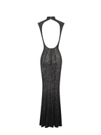 Tyanna Black Burnout Velvet Mesh Backless Mermaid Maxi Dress