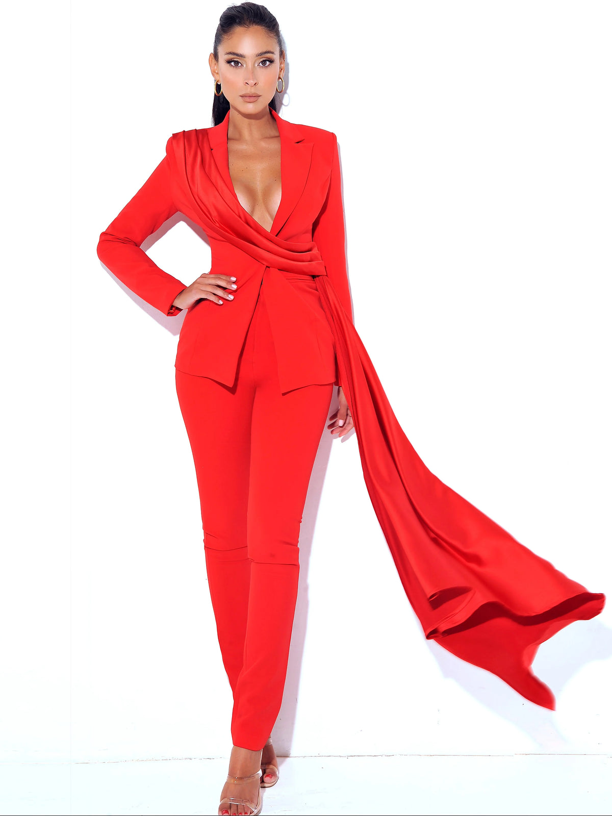 Vandra Red Draping Blazer Jacket