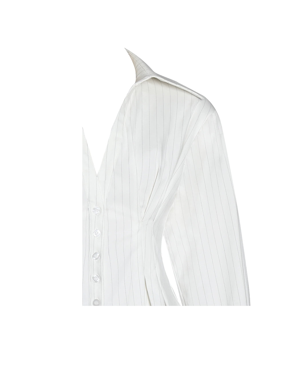 Sylvia White Pinstripe Deep V Pleated Shirt