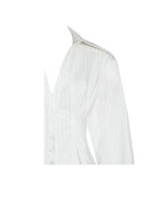 Sylvia White Pinstripe Deep V Pleated Shirt