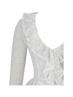 Urva Ivory Crochet Ruffle Front Button Top