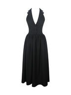 Delaney Black Lapel Halter Midi A Line Dress