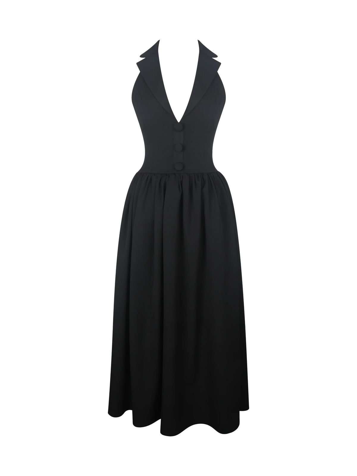 Delaney Black Lapel Halter Midi A Line Dress