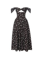 Xandie Mocha Polka Dot Off Shoulder Midi Dress