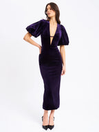 Coraline Purple Velvet Bubble Sleeve Backless Maxi Dress Archive Sale