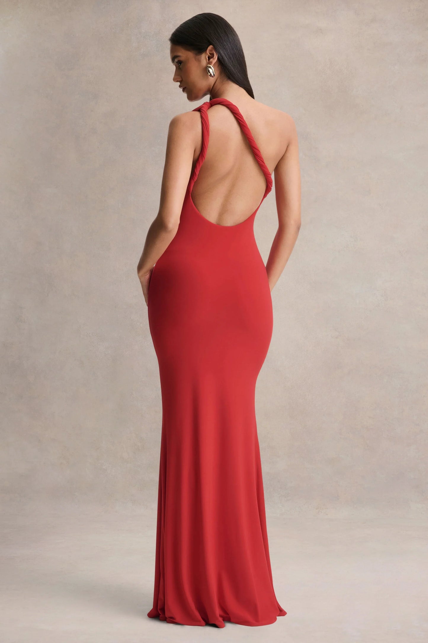 Ottilie Red Asymmetric Neck Maxi Dress
