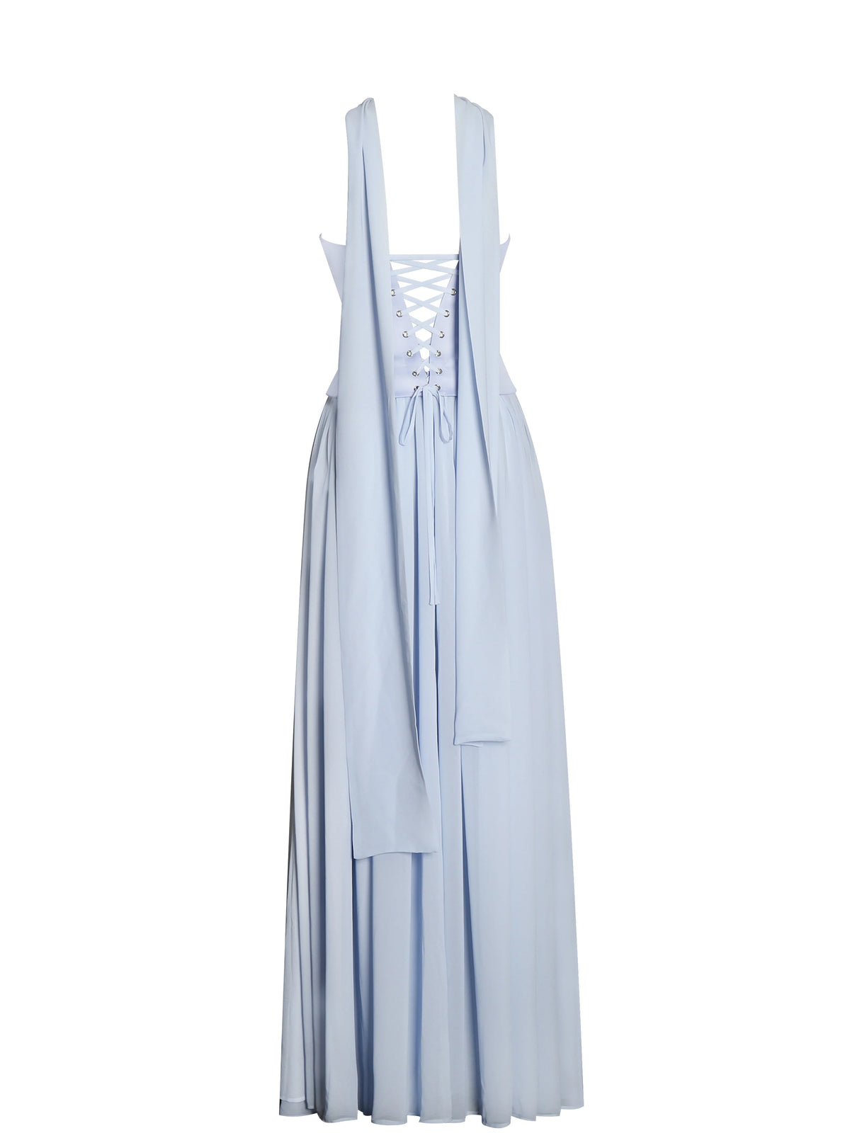 Qianna Baby Blue Peplum Drop Waist Chiffon Gown