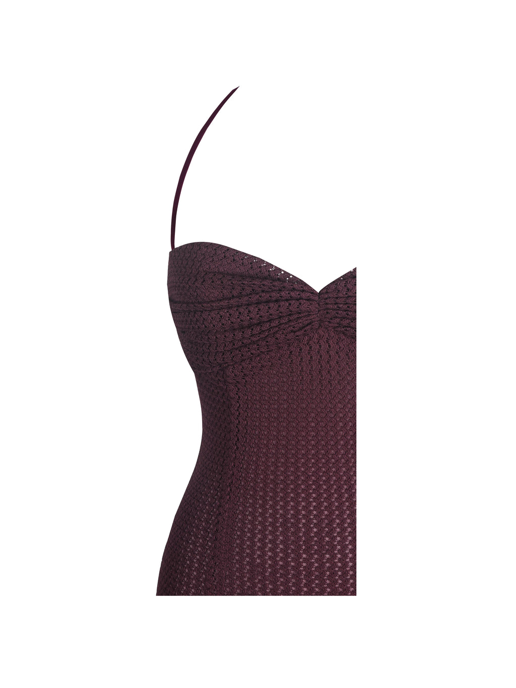 Pluma Maroon Halter Faux Fur Trimmed Midi Dress