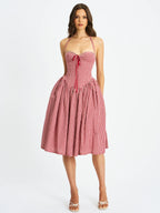Susanna Red Cotton Gingham Drop Waist Midi Dress