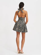 Mackenzie Cheetah Print Halter Linen Mini Dress