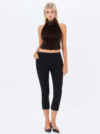 Xeriah Espresso Faux Mink Fur Backless Halter Top