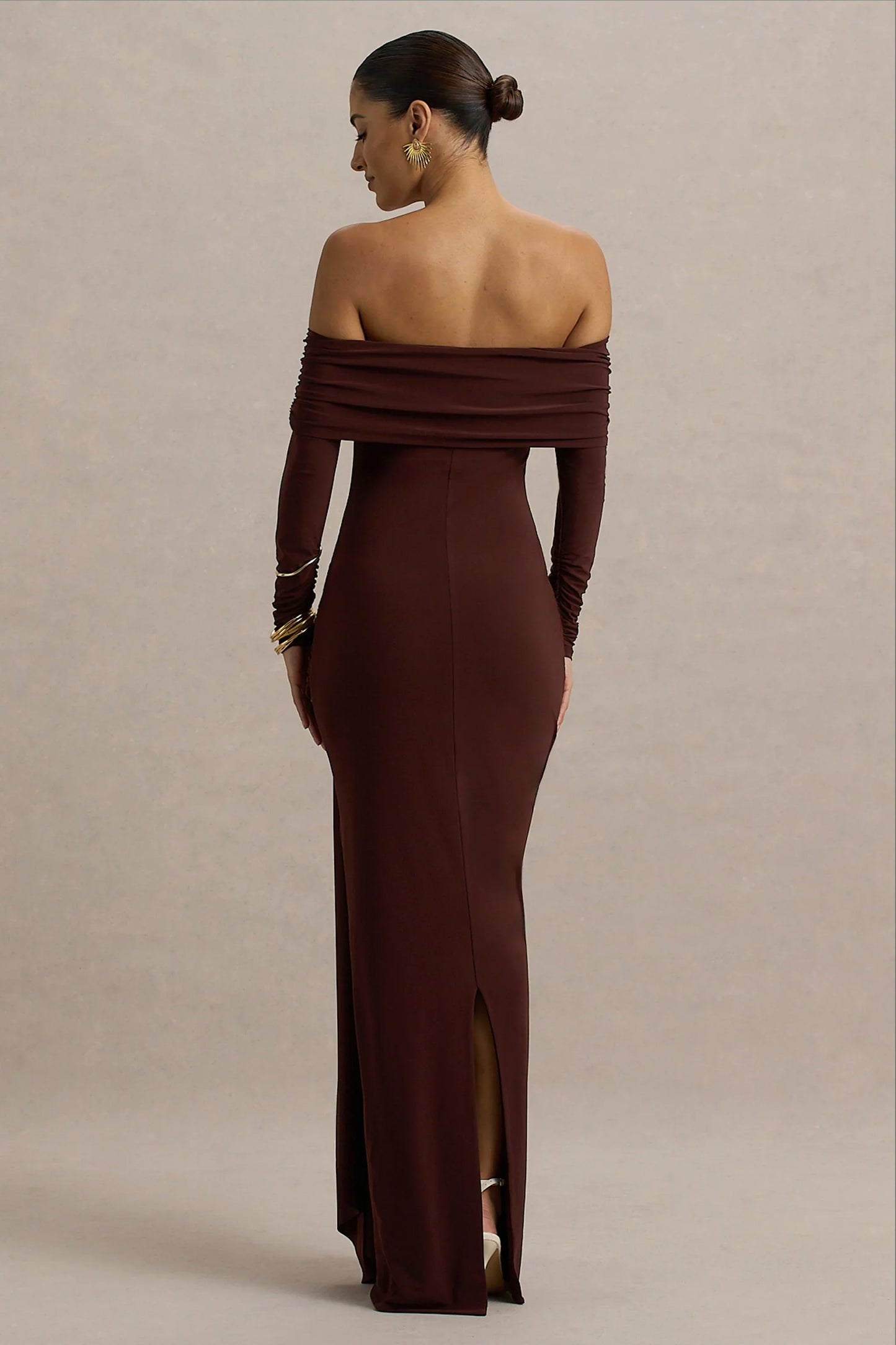 Jovie Brown Bardot Wrap Maxi Dress With Sash Detail