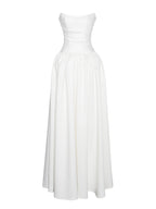 Umay White Drop Waist Satin Corset Bridal Gown