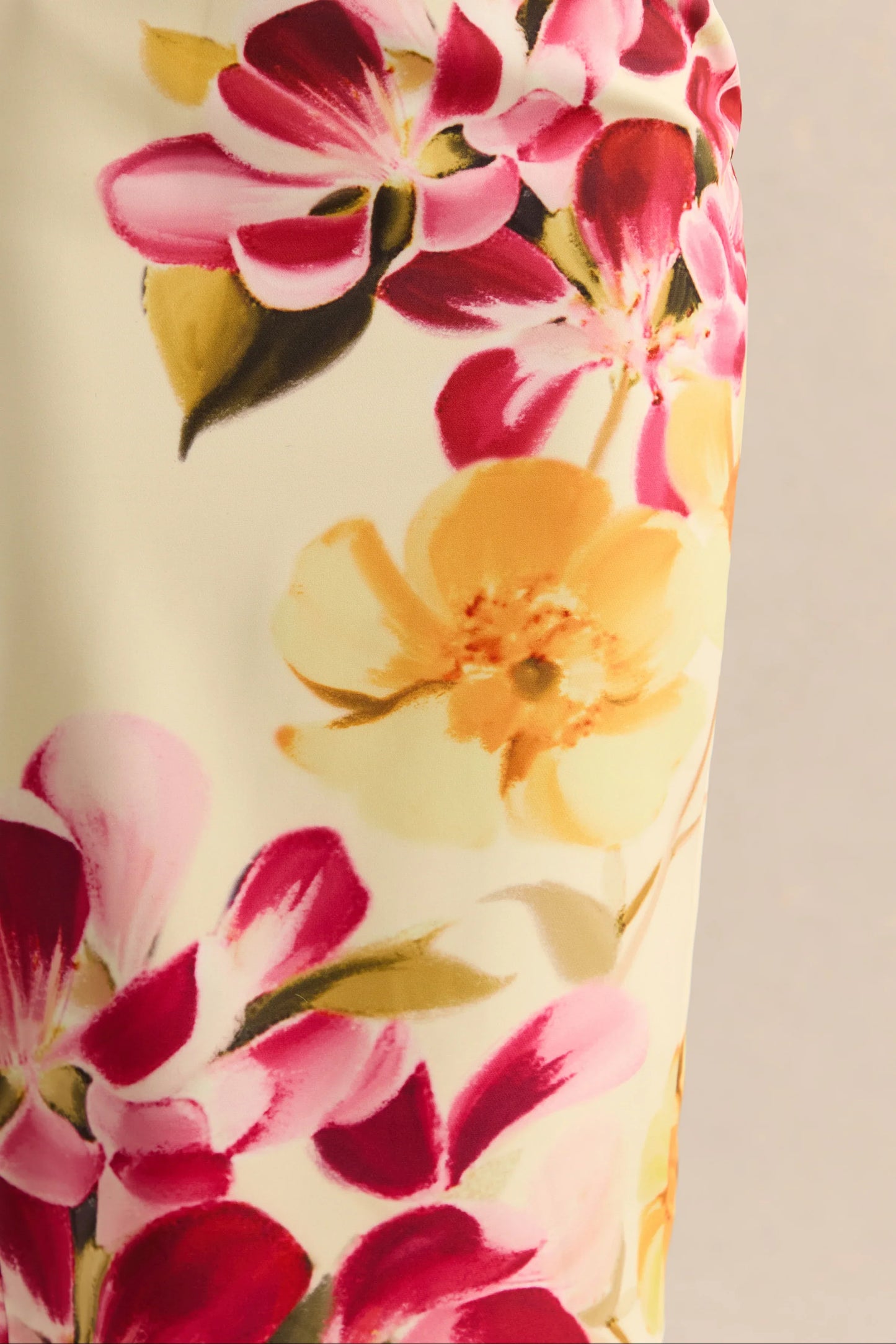 Adrina Hot Pink Lemon Floral Print Draped One Shoulder Midi Dress