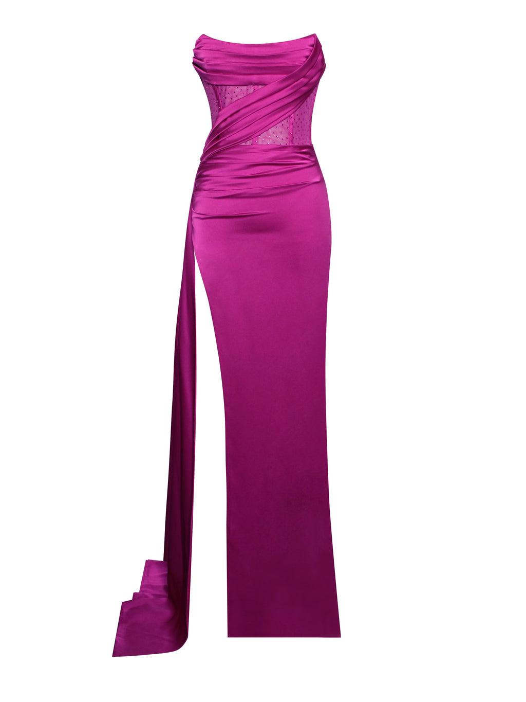Holly Fuchsia Crystallized Corset High Slit Satin Gown Archive Sale