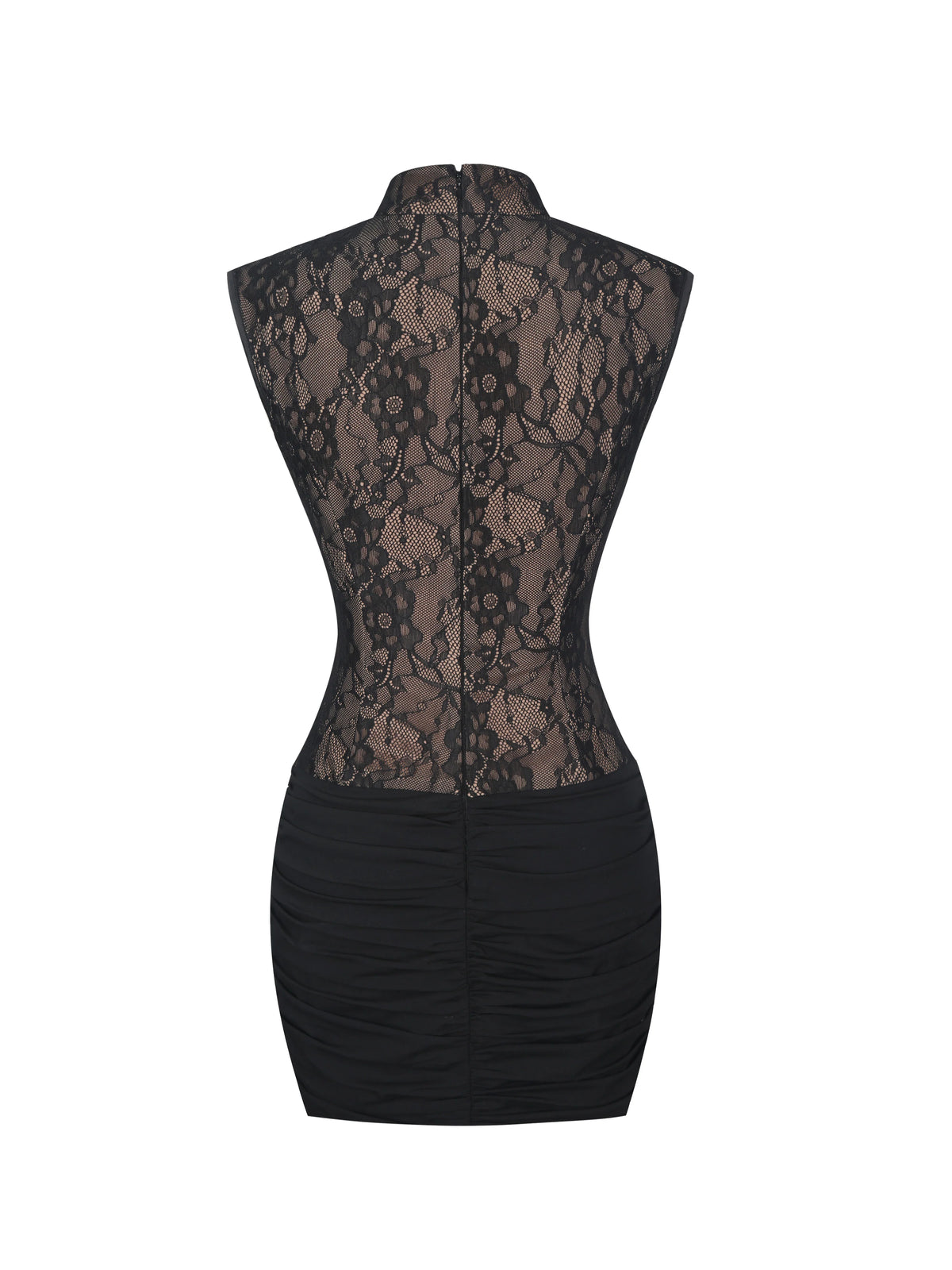 Valerie Black Lace Keyhole Ruched Mini Dress