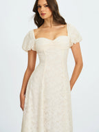 Pandora White Bubble Sleeve Backless Maxi Dress