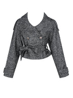 Sadie Black White Tweed High Collar Belted Mini Jacket