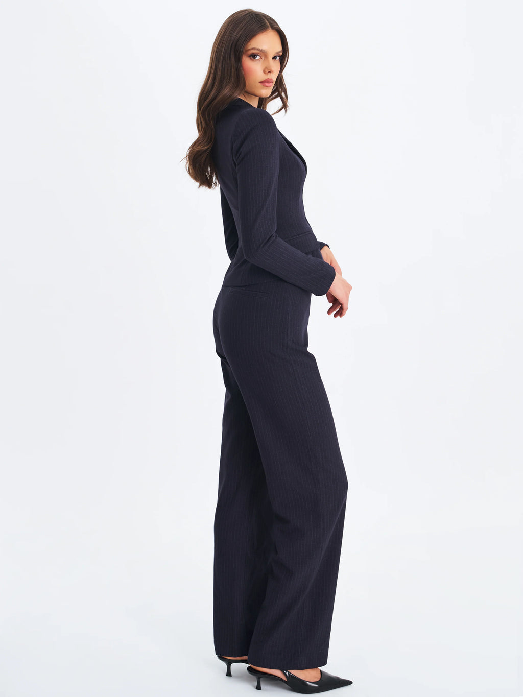 Quinnie Navy Striped High Waisted Straight Leg Pants