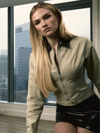 Vinette Sage Cotton Gabardine Cropped Front Zip Jacket