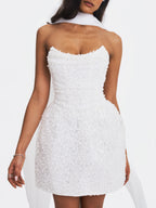 Tressa White Beaded Mesh Strapless Mini Wedding Dress