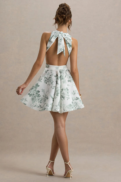 Waverly Green Porcelain Print Racer Neck Sleeveless Skater Mini Dress