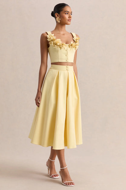 Caprielle Lemon Scoop Neck Crop Top With Corsage Detailing