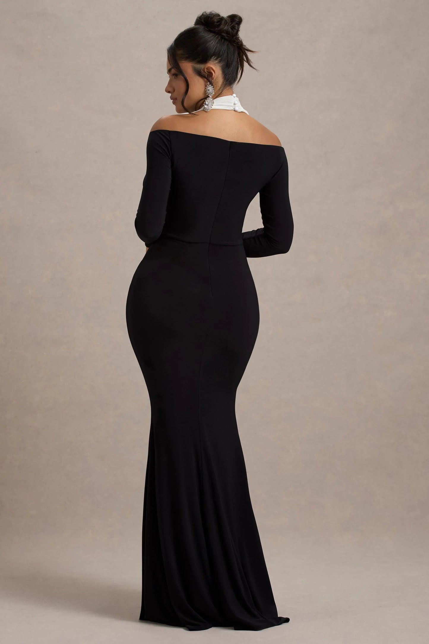 Living High Black White Halter Neck Split Maxi Dress