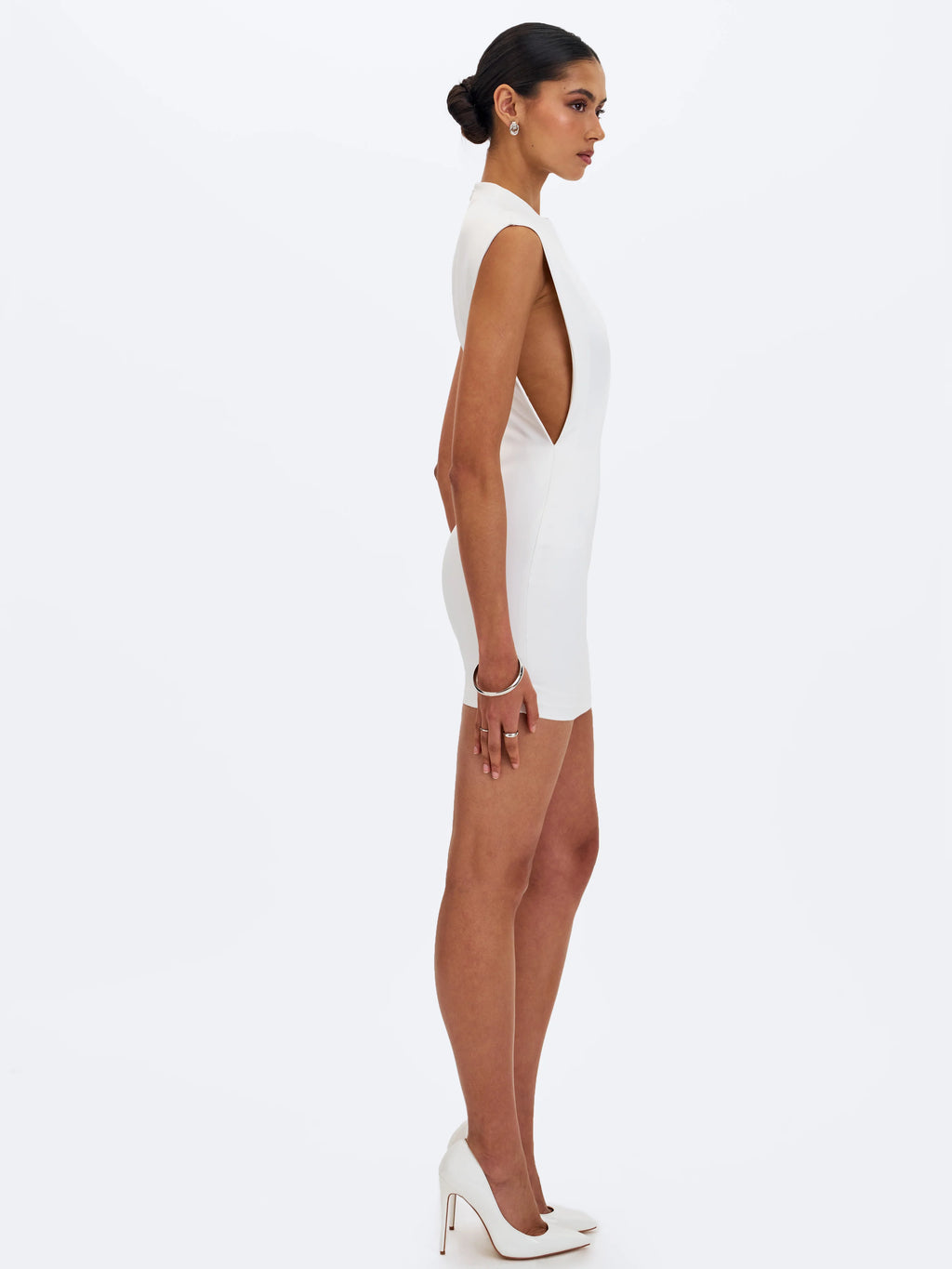 Vienna White Satin Mock Neck Mini Dress