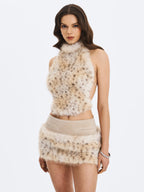 Sariah Tan Suede Cheetah Low Waisted Micro Skirt