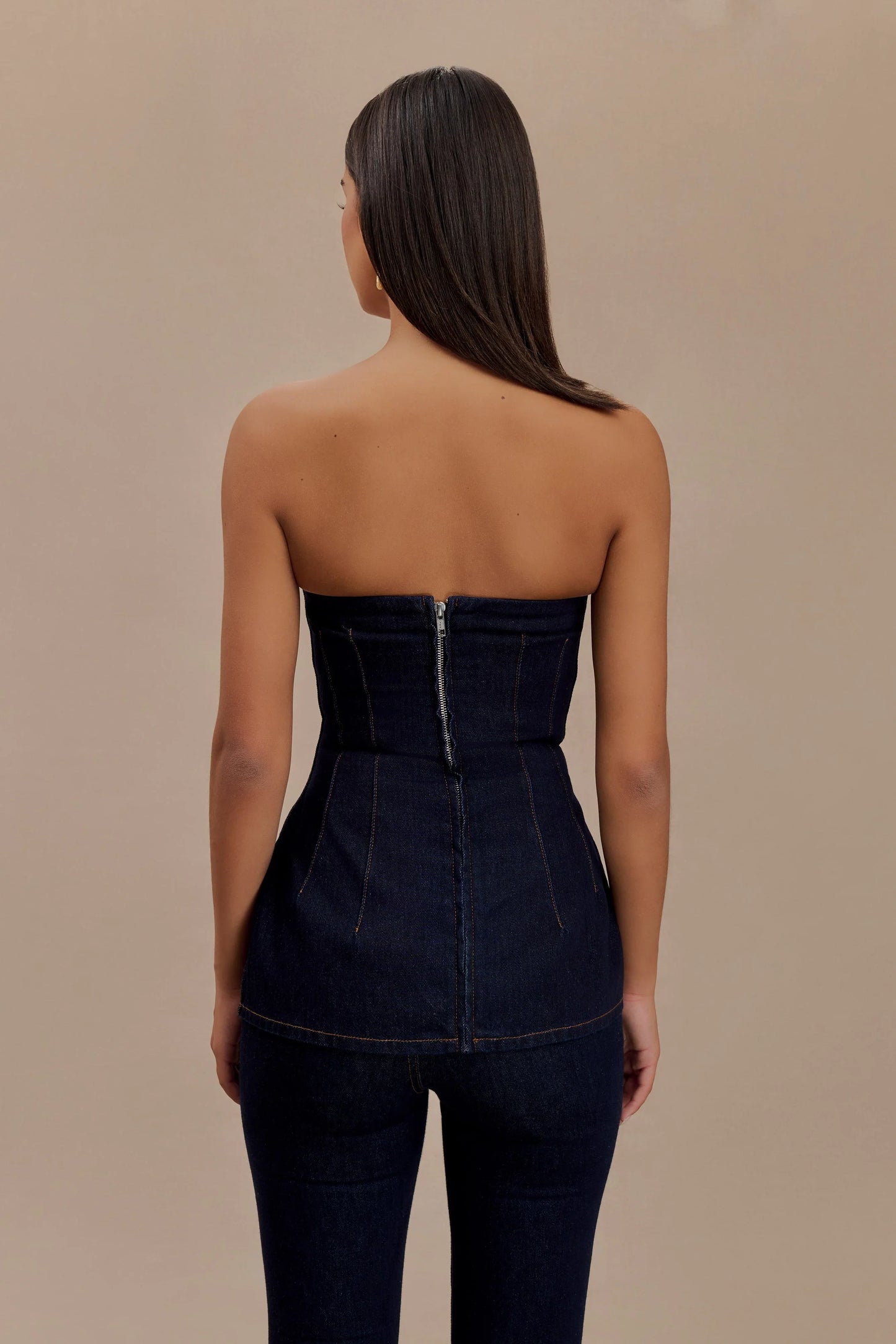 Madelyn Strapless Longline Denim Top Indigo Blue