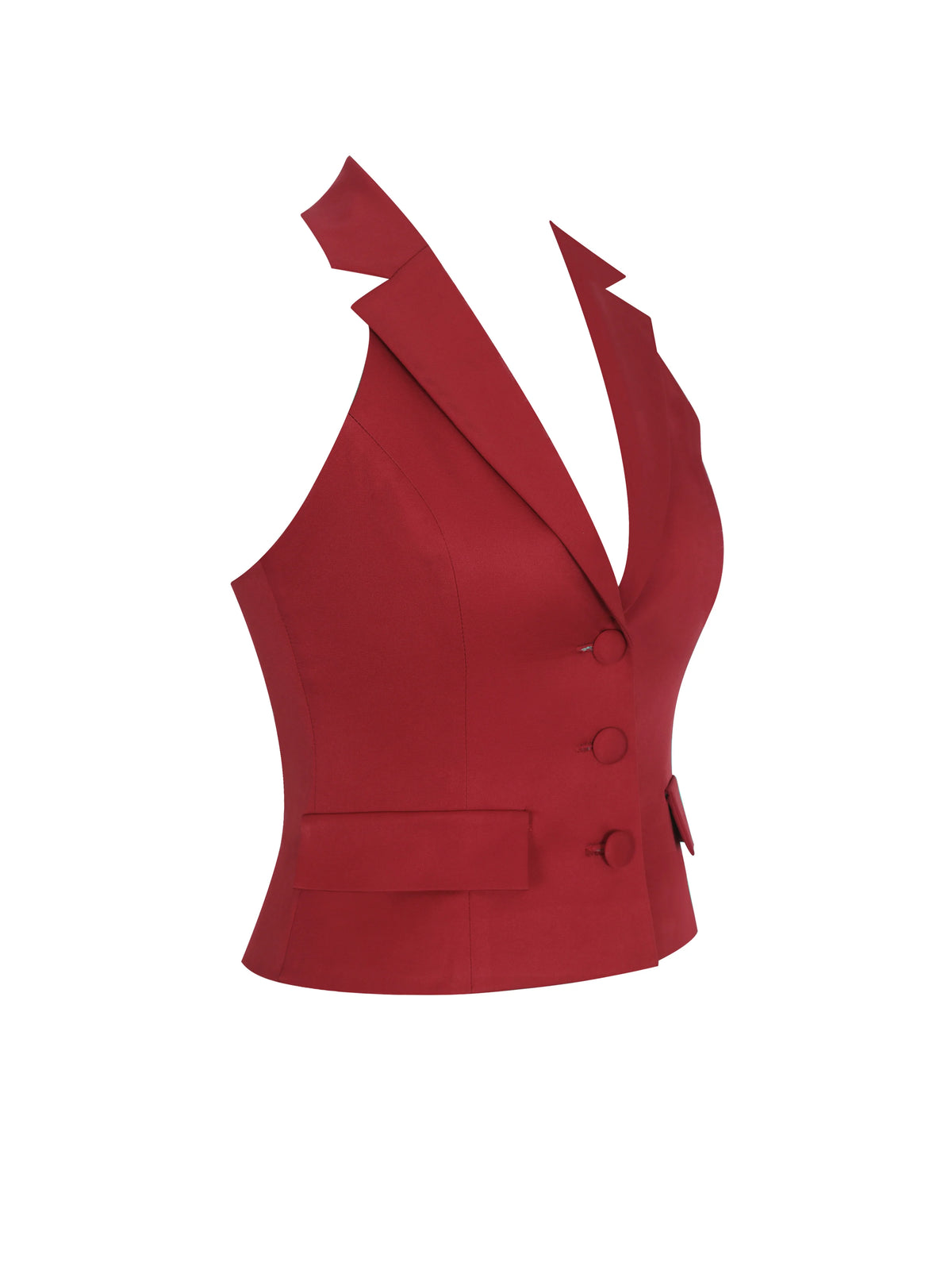 Ursella Crimson Halter Single Breasted Lapel Top
