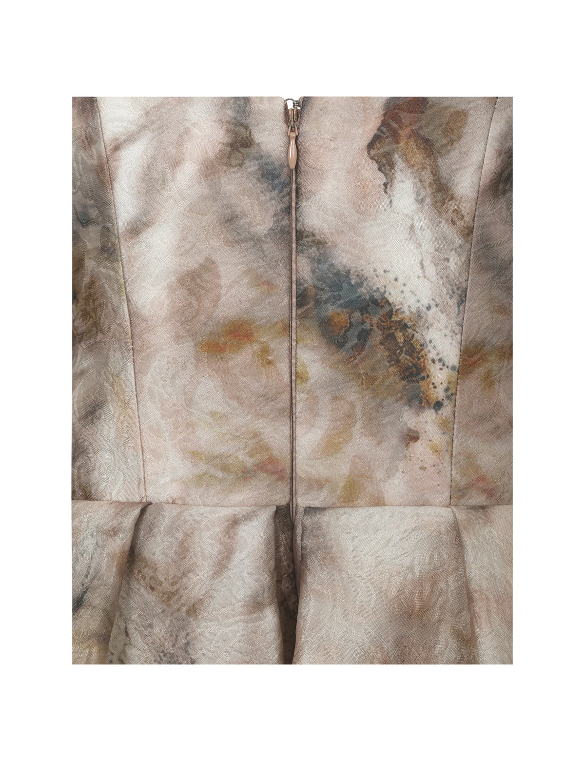 Micaela Camel Watercolor Jacquard Chiffon Dipped Hem Gown
