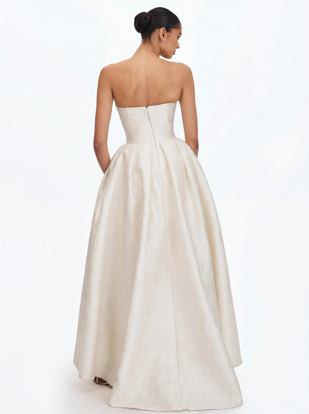 Tomika Ivory Jacquard Dipped Hem Wedding Gown