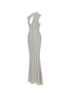 Xylona Beige Gold Crochet Teardrop Neckline Mermaid Maxi Dress