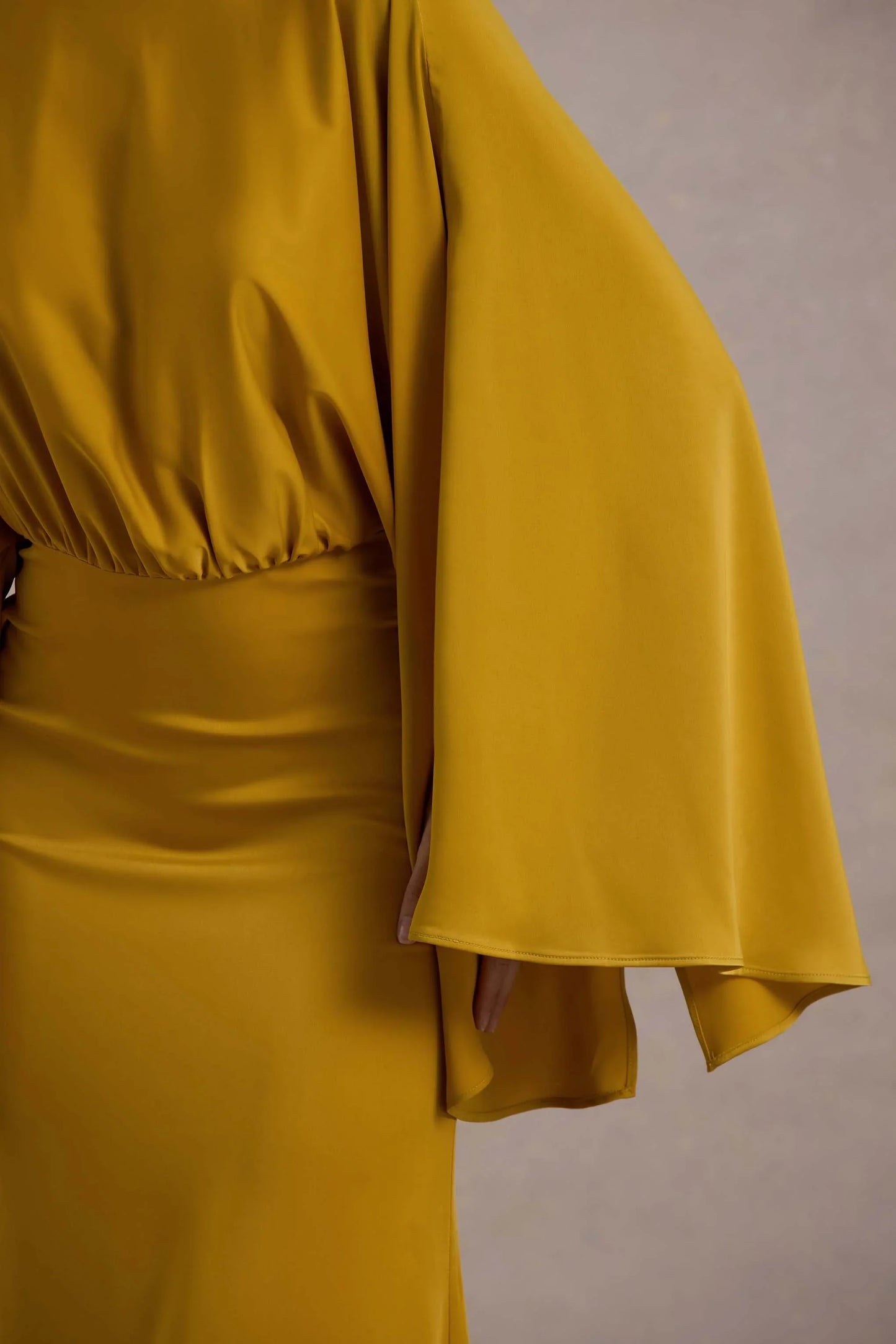 Zuzanna Mustard Draped Maxi Dress With Cape Sleeves