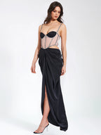 Cadence Black Satin Crystal Embellished Corset Dress Archive Sale